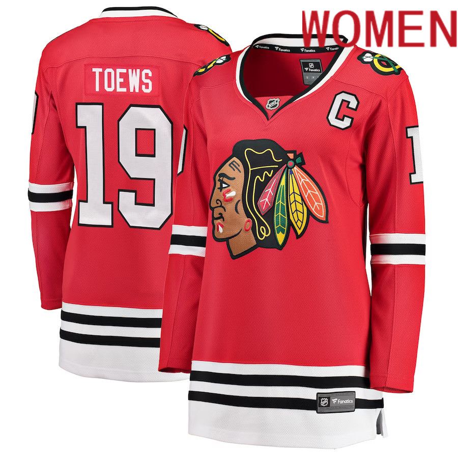 Women Chicago Blackhawks 19 Jonathan Toews Fanatics Branded Red Home Breakaway Player NHL Jersey
